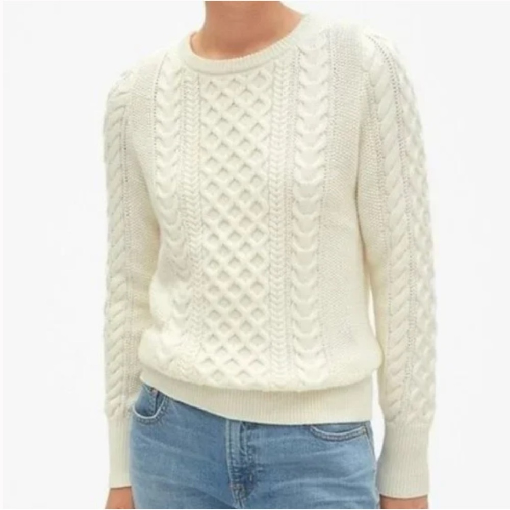 Gap Cotton Cable Knit Fisherman Crew Neck Pullover Sweater XS